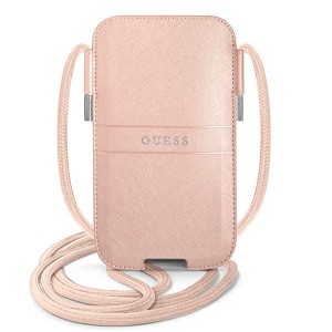 Guess universal shoulder bag iPhone 6.1 Pink Saffiano Stripe