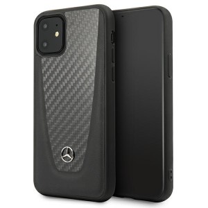 Mercedes iPhone 11 Case Cover Real Leather / Carbon Black