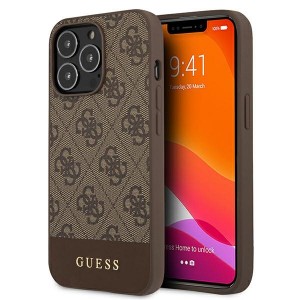 Guess iPhone 13 Pro Case Case Cover 4G Stripe Collection Brown
