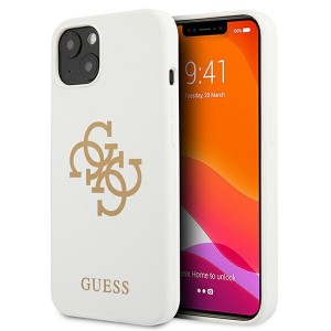 Guess iPhone 13 Hülle Case Cover Silikon 4G Logo Weiß