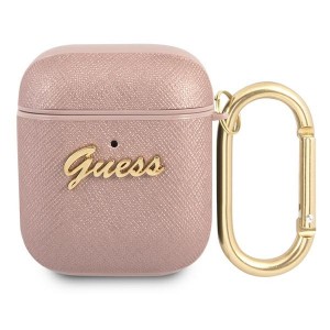 Guess AirPods 1 / 2 Case Cover Saffiano Script Metal Pink