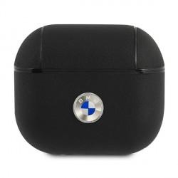 BMW AirPods 3 Case Cover Black Real Leather Silver Logo