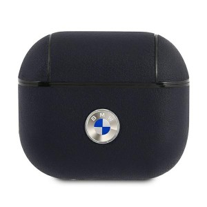 BMW AirPods 3 Hülle Case Cover Blau Echtleder Silber Logo