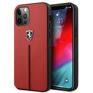 Ferrari iPhone 12 / 12 Pro Leder Hülle Case Cover Off Track Nylon Stripes Rot