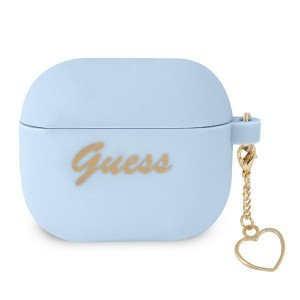 Guess AirPods 3 Hülle Case Cover Silikon Charm Herz Blau