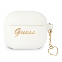 Guess AirPods 3 Hülle Case Cover Silikon Charm Herz Weiß