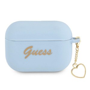 Guess AirPods Pro Hülle Case Cover Silikon Charm Herz Blau 