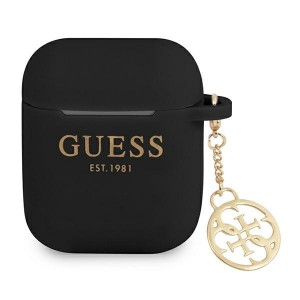 Guess AirPods 1 / 2 Hülle Case Cover Silikon Charm 4G Schwarz