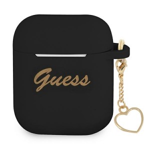Guess AirPods 1 / 2 Hülle Case Cover Silikon Charm Herz Schwarz