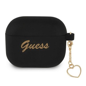 Guess AirPods 3 Hülle Case Cover Silikon Charm Herz Schwarz