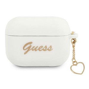 Guess AirPods Pro Hülle Case Cover Silikon Charm Herz Weiß