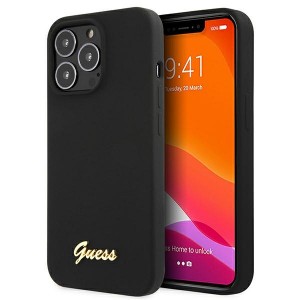 Guess iPhone 13 Pro MagSafe Silicone Case Cover Script Metal Logo Black