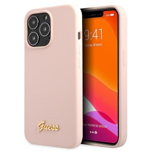 Guess iPhone 13 Pro MagSafe Silicone Case Cover Metal Script Pink