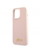 Guess iPhone 13 Pro MagSafe Hülle Silikon Case Cover Metal Script Rosa