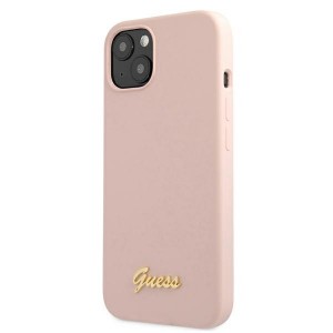 Guess iPhone 13 MagSafe Hülle Silikon Case Cover Metal Logo Rosa