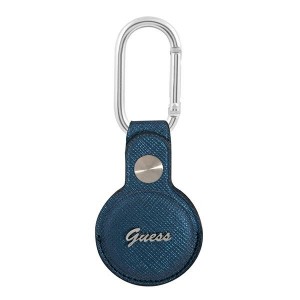 Guess AirTag Case Cover Saffiano Vintage Script Key Ring Blue