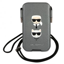 Karl Lagerfeld Phone Case 6.7 Saffiano Karl & Choupette Head Gray