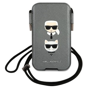 Karl Lagerfeld Phone Case 6.1 Saffiano Karl & Choupette Head Gray