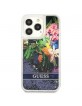 Guess iPhone 13 Pro Case Cover Flower Liquid Glitter Blue