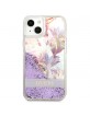 Guess iPhone 13 Hülle Case Flower Liquid Glitter Violett
