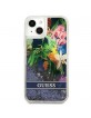 Guess iPhone 13 mini Hülle Case Flower Liquid Glitter Blau