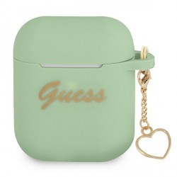 Guess AirPods 1 / 2 Case Silicone Charm Heart Collection Green