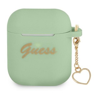 Guess AirPods 1 / 2 Case Silicone Charm Heart Collection Green