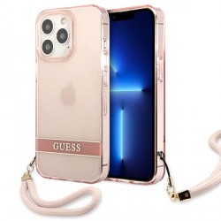 Guess iPhone 13 Pro Hülle Case Cover Transluzente Stap Rosa