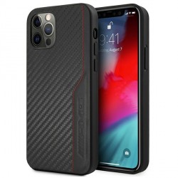 AMG iPhone 12 / 12 Pro Hülle Case Carbon / Leder Rote Nähte Schwarz
