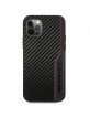 AMG iPhone 12 / 12 Pro Cover Case Carbon / Leather Red stitching Black
