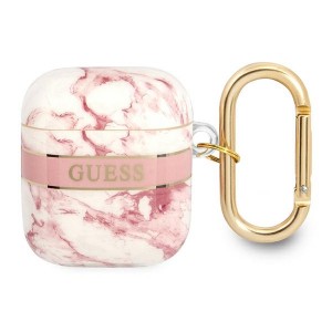 Guess AirPods 1 / 2 Hülle Case Marmor Strap Collection Rosa