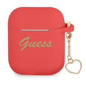 Guess AirPods 1 / 2 Hülle Case Silicone Charm Herz Kollektion Rot