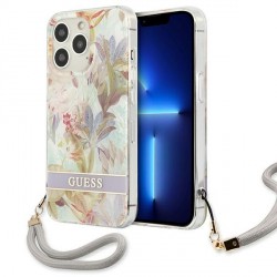Guess iPhone 13 Pro Case Cover Flower Strap Collection Purple