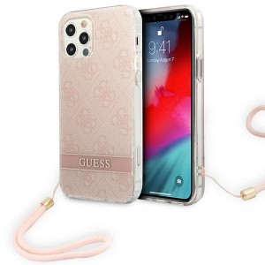 Guess iPhone 12 / 12 Pro Case Cover 4G Print Strap Pink