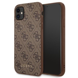 Guess iPhone 11 Case Cover 4G Metal Gold Logo Brown