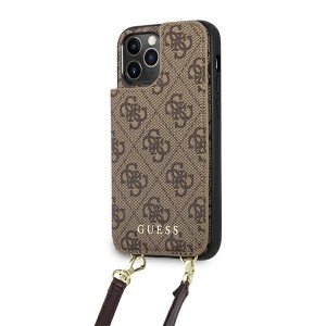 Guess iPhone 12 / 12 Pro Case Cover 4G Crossbody Cardslot Brown