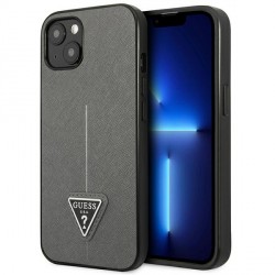 Guess iPhone 13 mini Hülle Case Saffiano Triangle Logo Silber