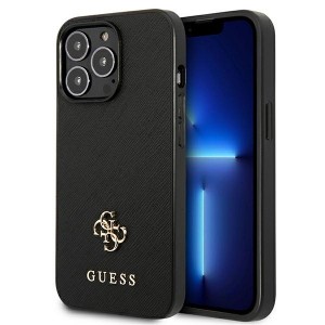 Guess iPhone 13 Pro Max Hülle Case Saffiano 4G Small Metal Logo Schwarz