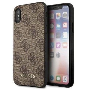 Guess iPhone X / Xs Cover Case 4G Metal Gold Logo Brown