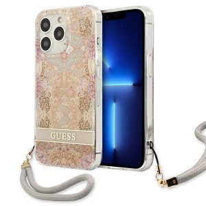 Guess iPhone 13 Pro Case Cover Flower Strap Collection Gold