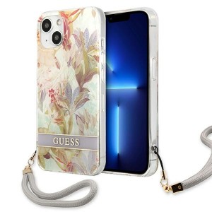 Guess iPhone 13 Hülle Case Cover Blume Strap Violett