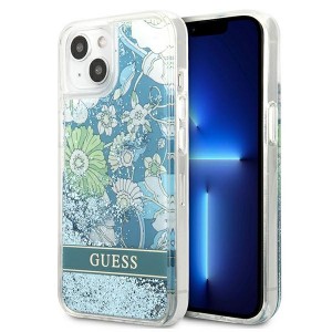 Guess iPhone 13 Hülle Case Cover Flower Liquid Glitter Grün