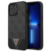 GUESS iPhone 13 Pro Hülle Case 4G Triangle Metall Logo Grau