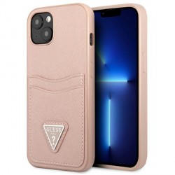 GUESS iPhone 13 Case Cover Saffiano Triangle Card Slot Pink