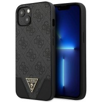 GUESS iPhone 13 mini Hülle Case 4G Triangle Metall Logo Grau