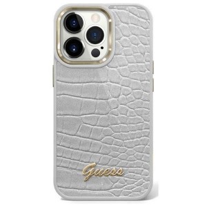 Guess iPhone 14 Pro Max Hülle Case Cover Croco Kollektion Silber