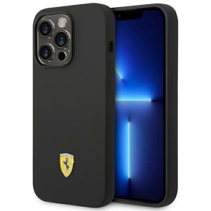Ferrari iPhone 14 Pro Case Cover Silicone Metal Logo Black