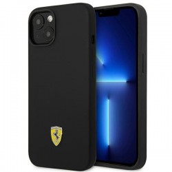 Ferrari iPhone 14 Plus Hülle Case Cover Silikon Metal Logo Schwarz