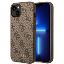 Guess iPhone 14 Plus / 15 Plus Hülle Case Cover 4G Metal Gold Logo Braun