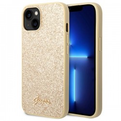 Guess iPhone 14 Plus / 15 Plus Case Cover Glitter Script Gold